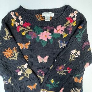 Boho Chic Vintage Black Floral Butterfly Intarsia Sweater Limited Express